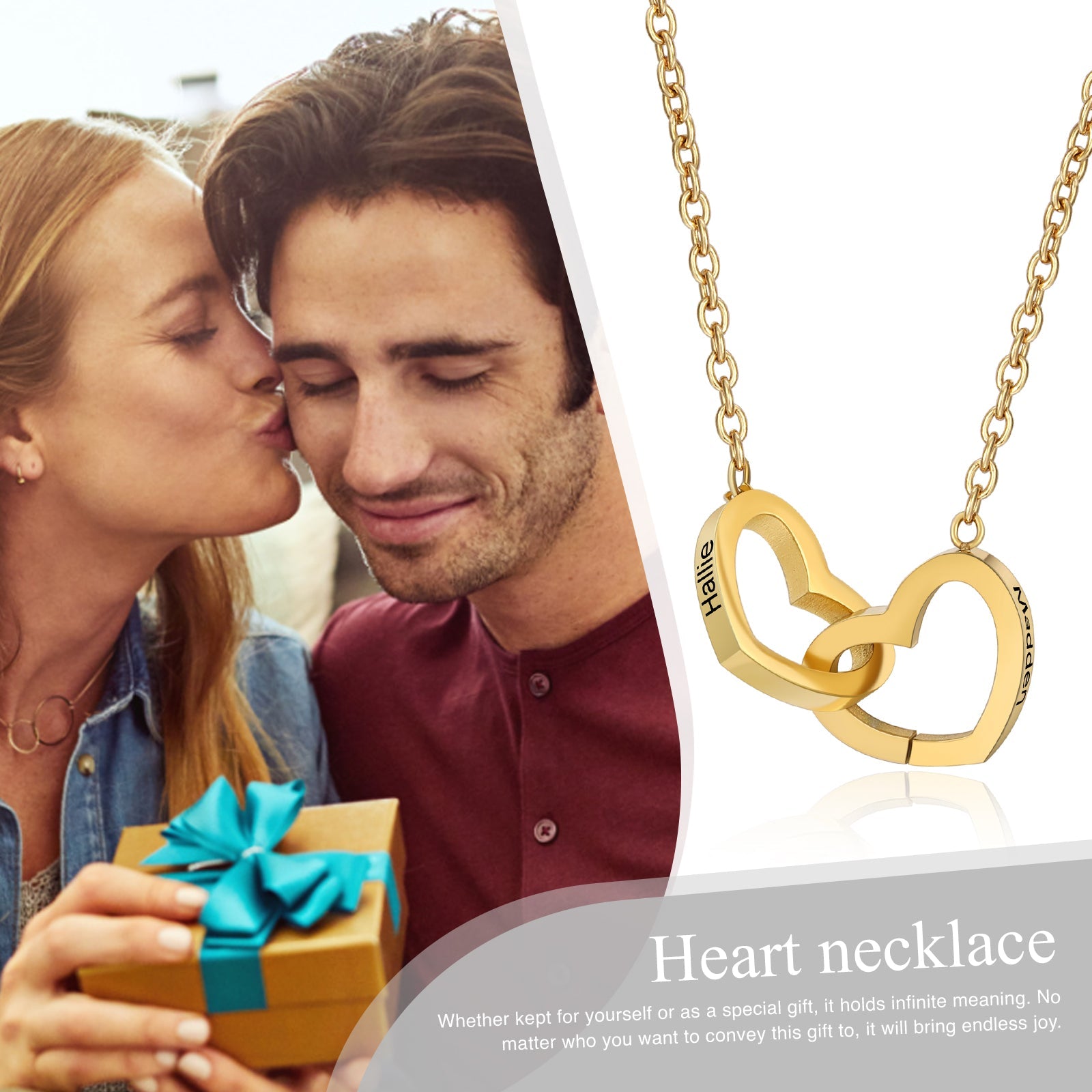 Custom Name Double Heart Necklace